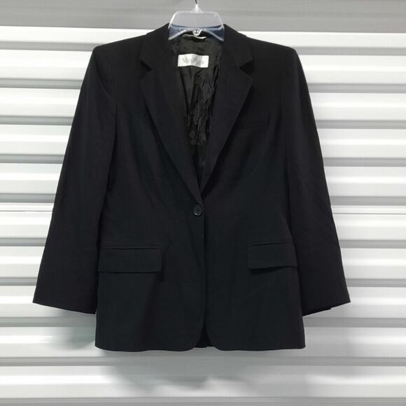 MaxMara Blazer Jacket Women Size 6 Black 100% Wool Button Front Office Corpcore - Picture 1 of 14
